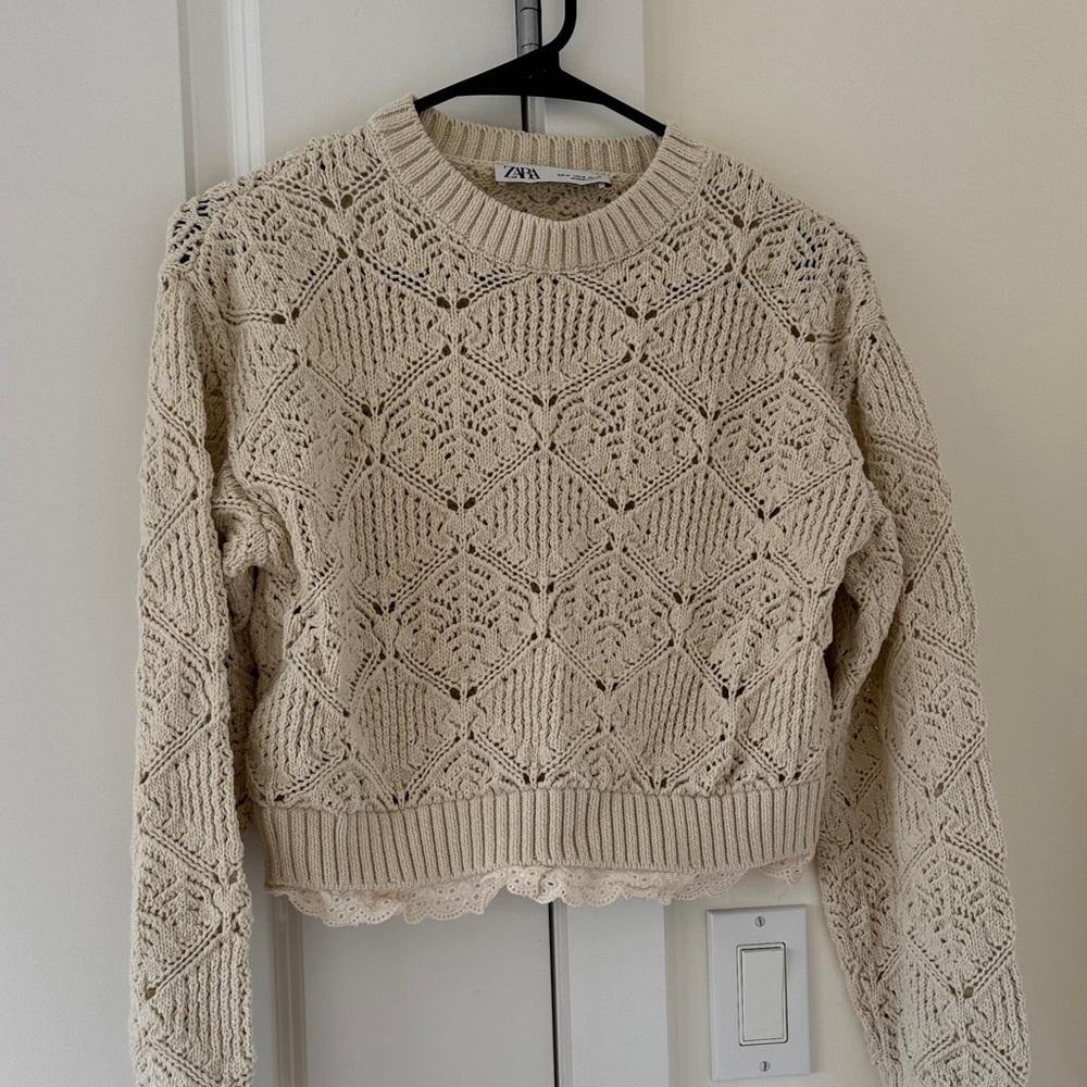 Zara Beige Lace Knit Sweater